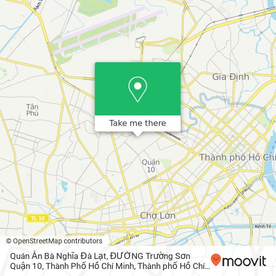 Bản đồ Quán Ăn Bà Nghĩa Đà Lạt, ĐƯỜNG Trường Sơn Quận 10, Thành Phố Hồ Chí Minh