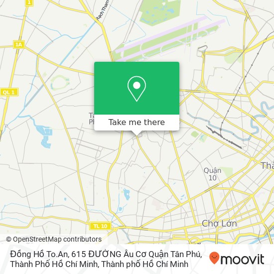 Bản đồ Đồng Hồ To.An, 615 ĐƯỜNG Âu Cơ Quận Tân Phú, Thành Phố Hồ Chí Minh
