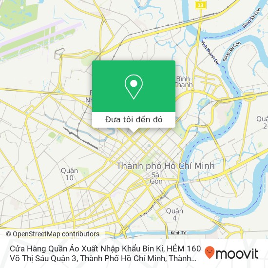 Bản đồ Cửa Hàng Quần Áo Xuất Nhập Khẩu Bin Ki, HẺM 160 Võ Thị Sáu Quận 3, Thành Phố Hồ Chí Minh