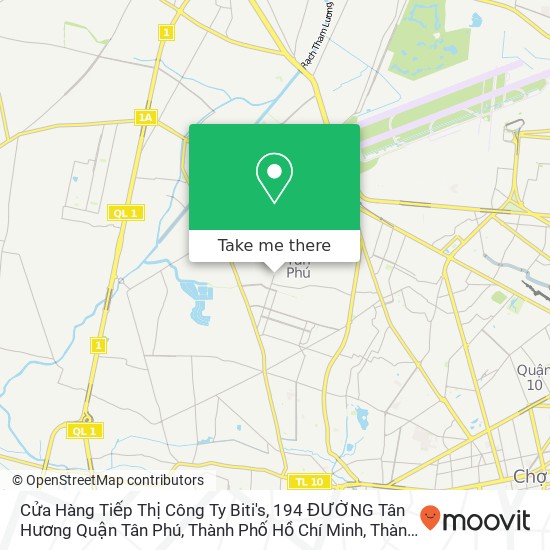 Bản đồ Cửa Hàng Tiếp Thị Công Ty Biti's, 194 ĐƯỜNG Tân Hương Quận Tân Phú, Thành Phố Hồ Chí Minh