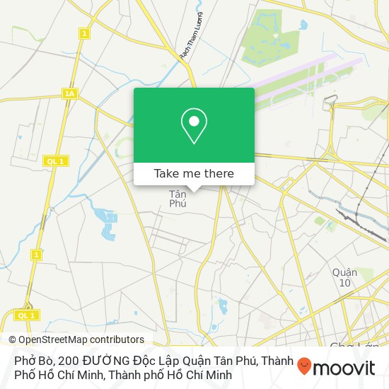 Bản đồ Phở Bò, 200 ĐƯỜNG Độc Lập Quận Tân Phú, Thành Phố Hồ Chí Minh