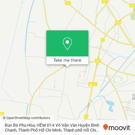 Bản đồ Bún Bò Phú Hòa, HẺM D14 Võ Văn Vân Huyện Bình Chánh, Thành Phố Hồ Chí Minh