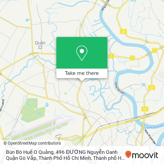 Bản đồ Bún Bò Huế O Quảng, 496 ĐƯỜNG Nguyễn Oanh Quận Gò Vấp, Thành Phố Hồ Chí Minh