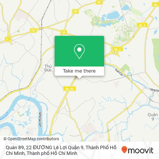 Bản đồ Quán 89, 22 ĐƯỜNG Lê Lợi Quận 9, Thành Phố Hồ Chí Minh