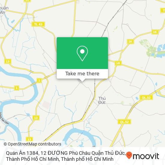 Bản đồ Quán Ăn 1384, 12 ĐƯỜNG Phú Châu Quận Thủ Đức, Thành Phố Hồ Chí Minh