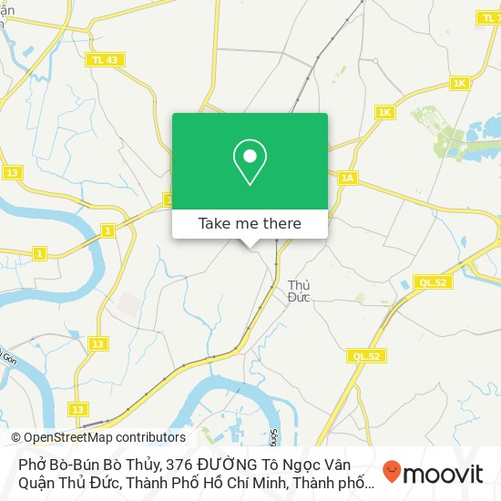 Bản đồ Phở Bò-Bún Bò Thủy, 376 ĐƯỜNG Tô Ngọc Vân Quận Thủ Đức, Thành Phố Hồ Chí Minh