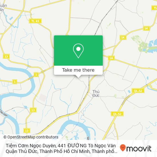Bản đồ Tiệm Cơm Ngọc Duyên, 441 ĐƯỜNG Tô Ngọc Vân Quận Thủ Đức, Thành Phố Hồ Chí Minh