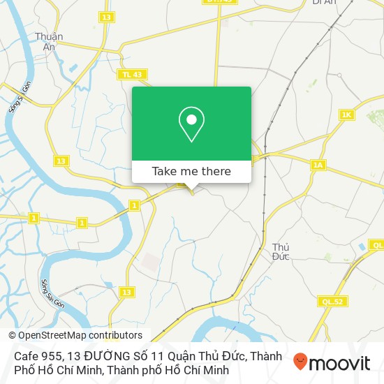Bản đồ Cafe 955, 13 ĐƯỜNG Số 11 Quận Thủ Đức, Thành Phố Hồ Chí Minh