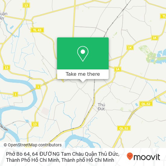 Bản đồ Phở Bò 64, 64 ĐƯỜNG Tam Châu Quận Thủ Đức, Thành Phố Hồ Chí Minh
