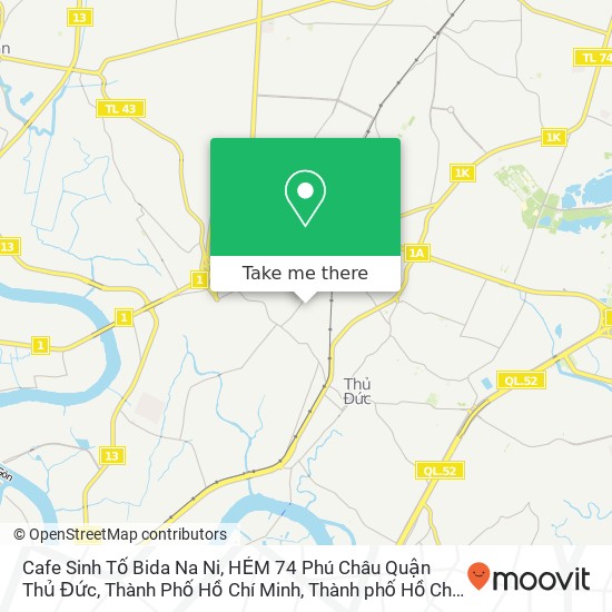 Bản đồ Cafe Sinh Tố Bida Na Ni, HẺM 74 Phú Châu Quận Thủ Đức, Thành Phố Hồ Chí Minh