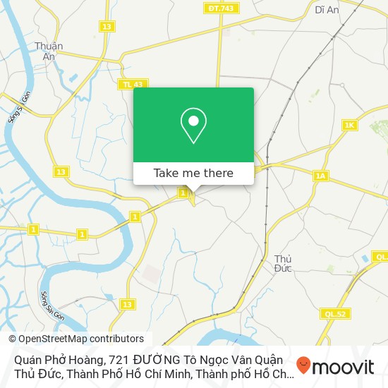 Bản đồ Quán Phở Hoàng, 721 ĐƯỜNG Tô Ngọc Vân Quận Thủ Đức, Thành Phố Hồ Chí Minh