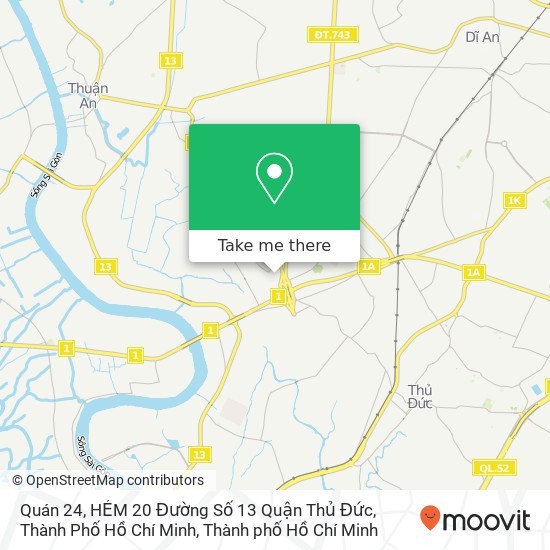 Bản đồ Quán 24, HẺM 20 Đường Số 13 Quận Thủ Đức, Thành Phố Hồ Chí Minh