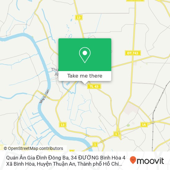 Bản đồ Quán Ăn Gia Đình Đông Ba, 34 ĐƯỜNG Bình Hòa 4 Xã Bình Hòa, Huyện Thuận An