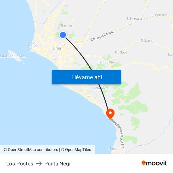 Los Postes to Punta Negr map