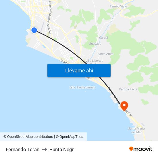 Fernando Terán to Punta Negr map