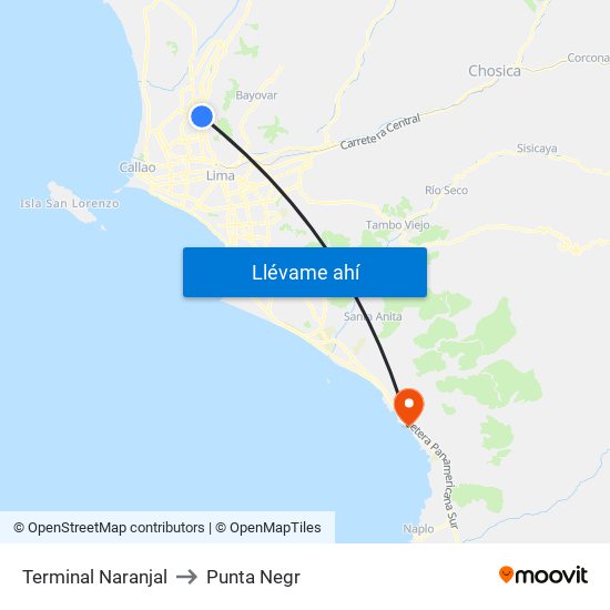 Terminal Naranjal to Punta Negr map