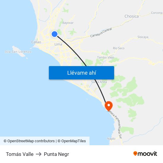 Tomás Valle to Punta Negr map