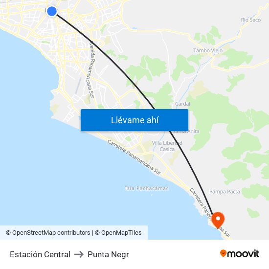 Estación Central to Punta Negr map