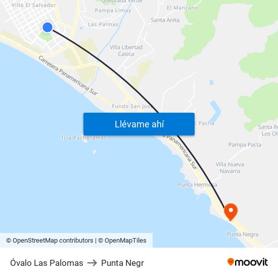 Óvalo Las Palomas to Punta Negr map