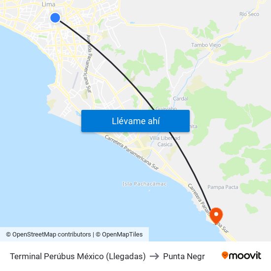 Terminal Perúbus México (Llegadas) to Punta Negr map