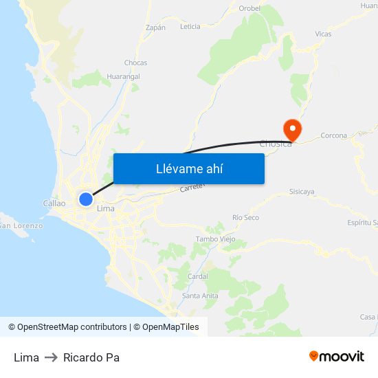 Lima to Ricardo Pa map