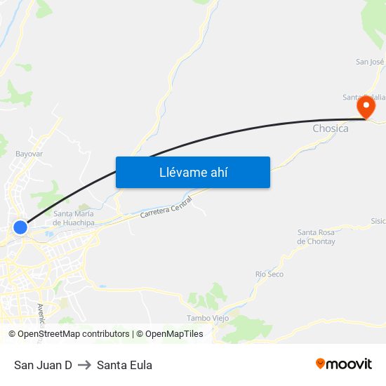 San Juan D to Santa Eula map