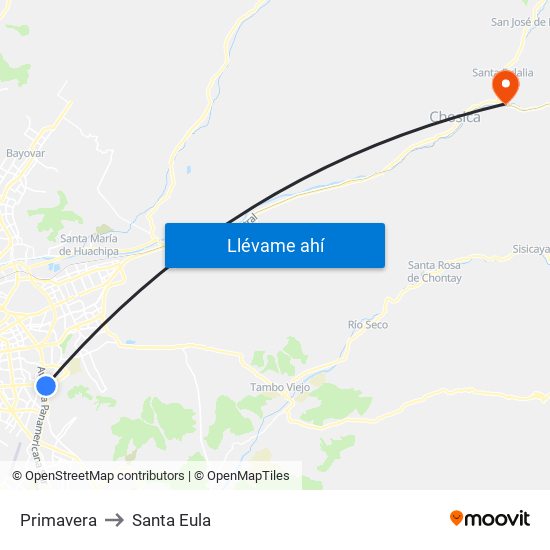 Primavera to Santa Eula map