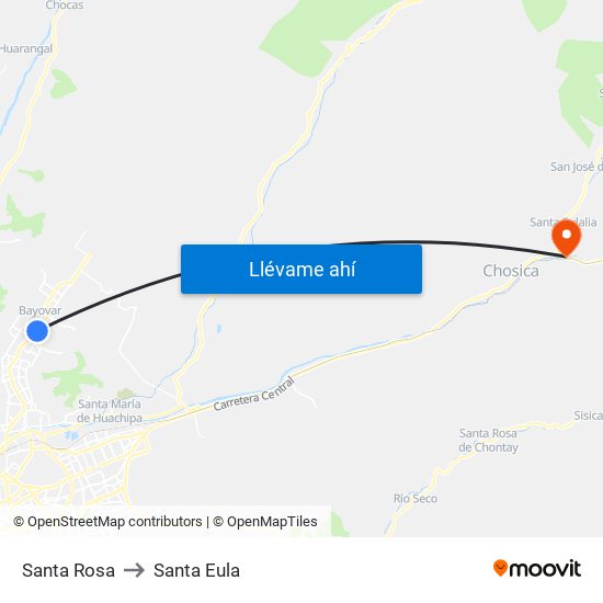 Santa Rosa to Santa Eula map