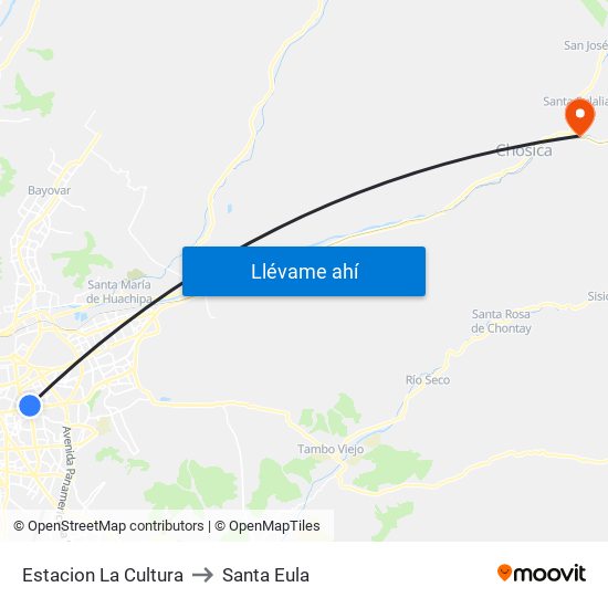 Estacion La Cultura to Santa Eula map