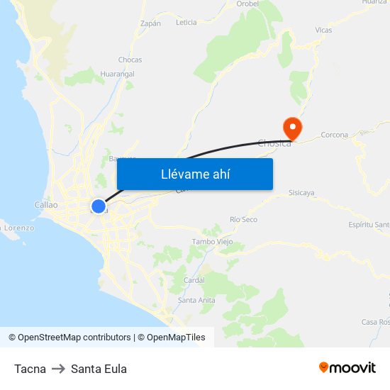 Tacna to Santa Eula map