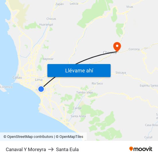 Canaval Y Moreyra to Santa Eula map