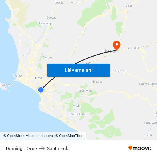 Domingo Orué to Santa Eula map