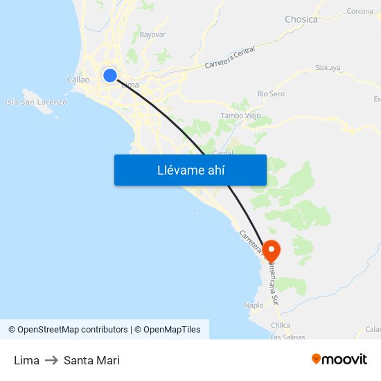 Lima to Santa Mari map