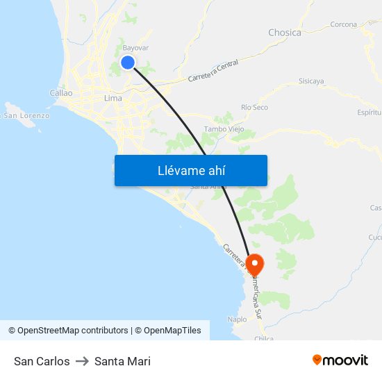 San Carlos to Santa Mari map