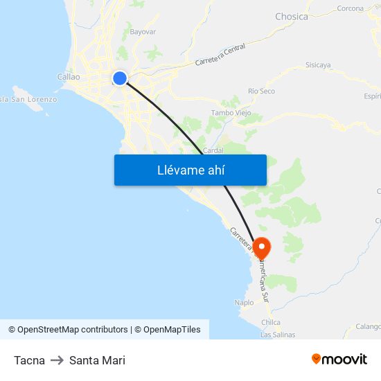 Tacna to Santa Mari map