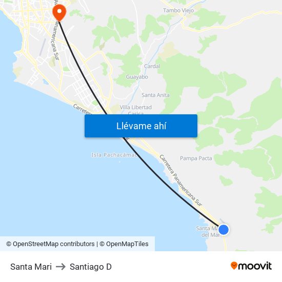 Santa Mari to Santiago D map