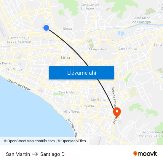 San Martin to Santiago D map