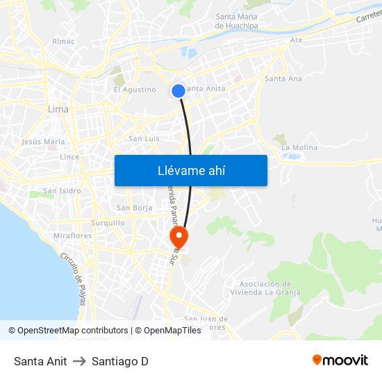 Santa Anit to Santiago D map
