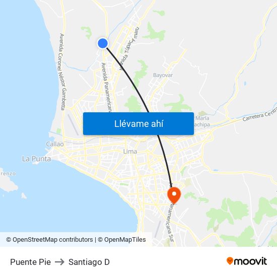 Puente Pie to Santiago D map