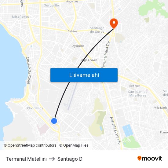 Terminal Matellini to Santiago D map