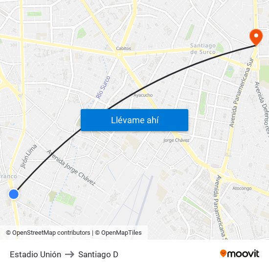 Estadio Unión to Santiago D map