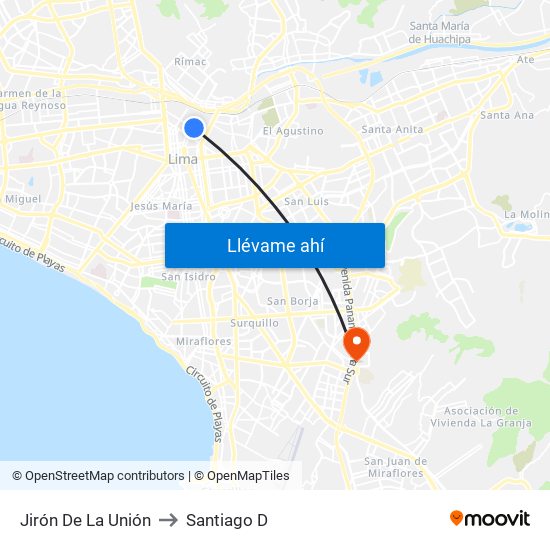 Jirón De La Unión to Santiago D map