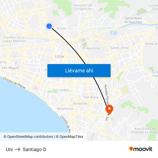 Uni to Santiago D map