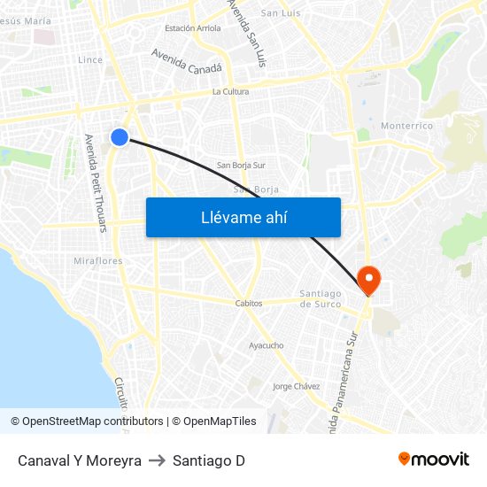 Canaval Y Moreyra to Santiago D map