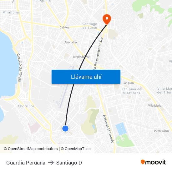 Guardia Peruana to Santiago D map