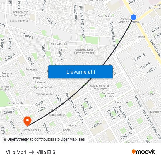 Villa Mari to Villa El S map