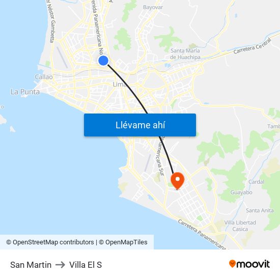 San Martin to Villa El S map