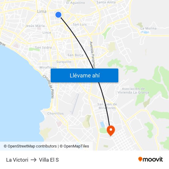 La Victori to Villa El S map