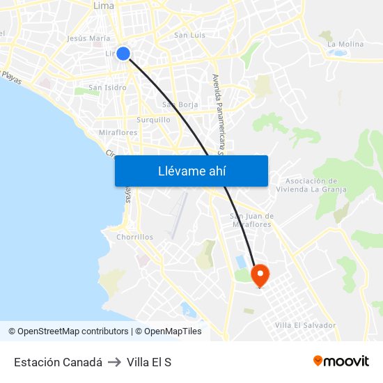 Estación Canadá to Villa El S map