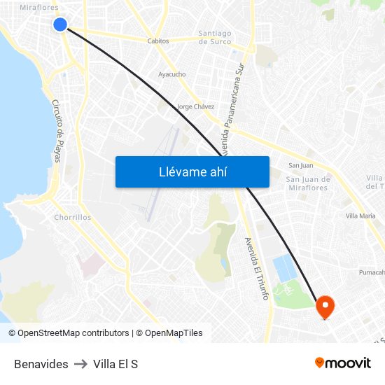 Benavides to Villa El S map